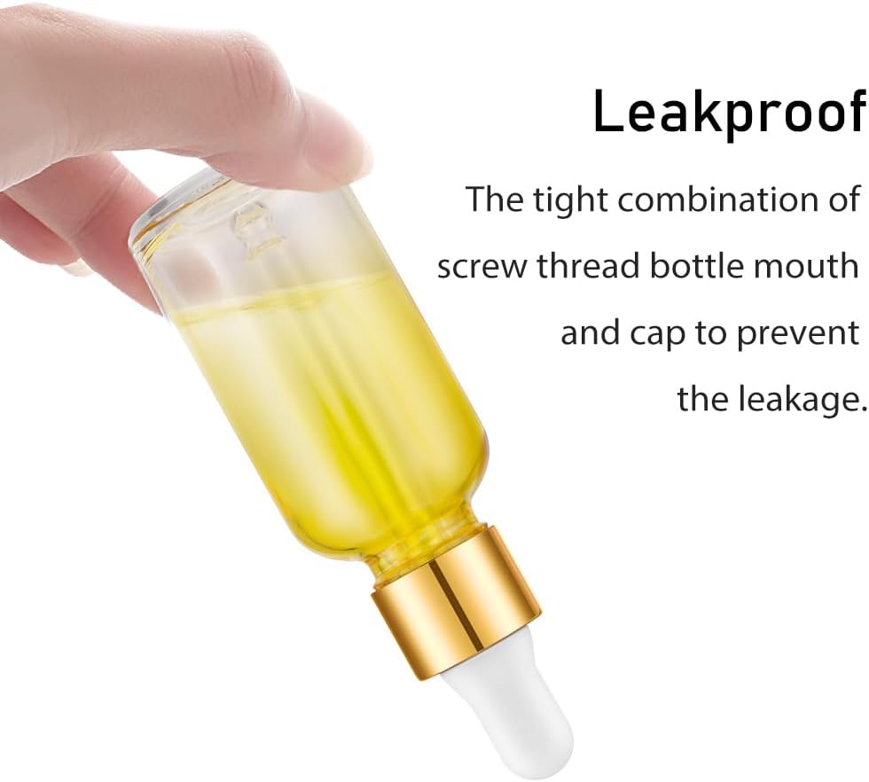 Bumobum 2 oz Dropper Bottle, Glass Eye Dropper Bottles with Golden Top Cap for Essential Oils, 24 Pack Tincture Bottle with Labels and Funnel