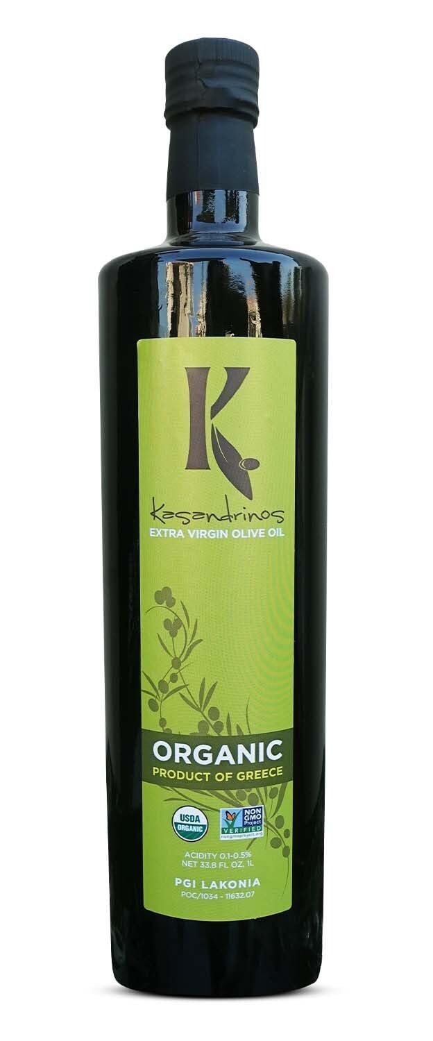 Kasandrinos Organic Olive Oil Extra Virgin, Polyphenol Rich Greek Olive Oil, 100% Organic First Cold Pressed, Mild + Delicate Flavor, Verified by Non GMO, 1 L / 33.8 oz