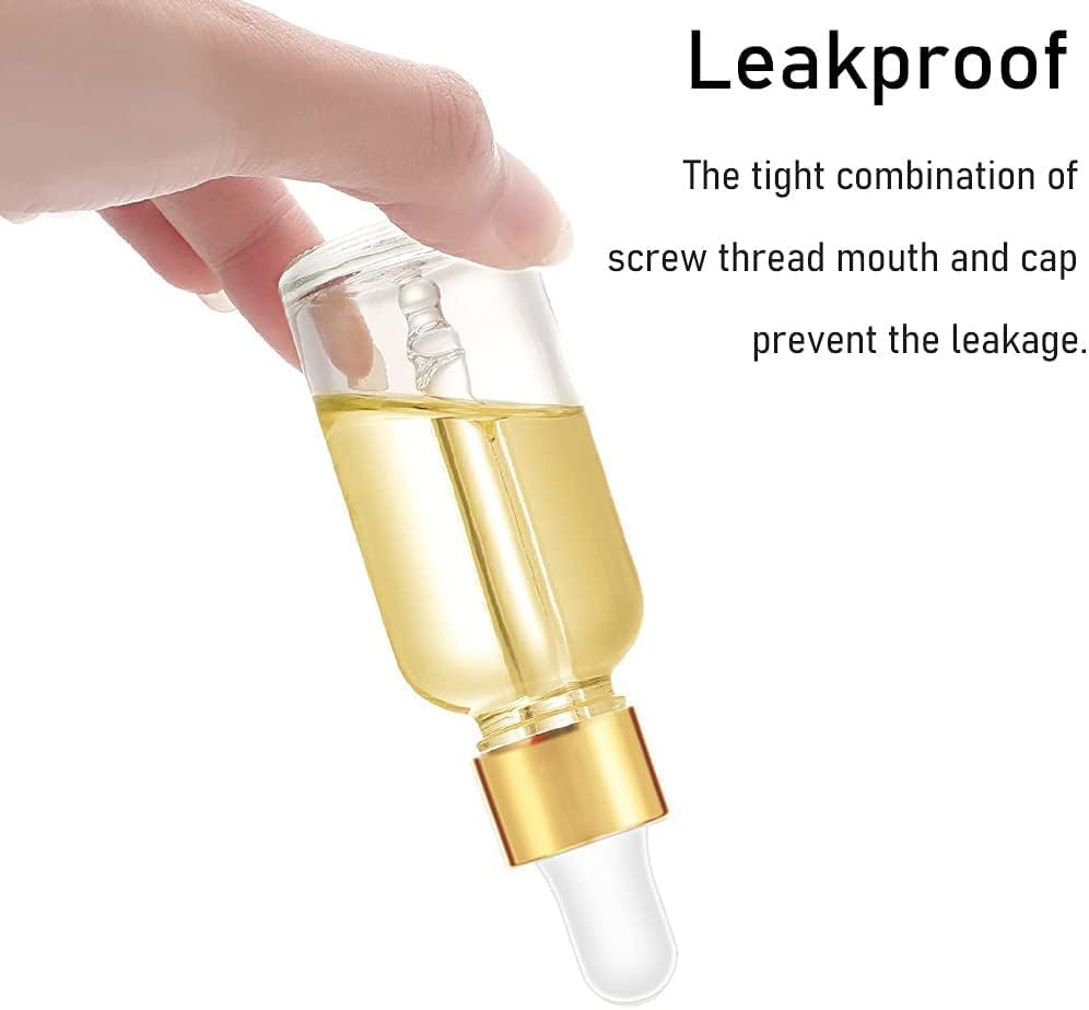 Bumobum 2 oz Dropper Bottle, Clear Glass Eye Dropper Bottles with Golden Top Cap for Essential Oils, 99 pack Tincture Bottle with Labels and Funnel