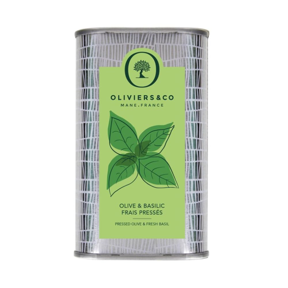 Fresh Basil Olive Oil by Oliviers & Co. | Cold Pressed Extra Virgin Olive Oil | Everyday and Cooking EVOO from Italy | Gourmet Flavored Oil in Tin Can | (16.8 Fl Oz (Pack of 1), Fresh Basil)