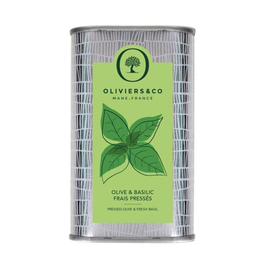 Fresh Basil Olive Oil by Oliviers & Co. | Cold Pressed Extra Virgin Olive Oil | Everyday and Cooking EVOO from Italy | Gourmet Flavored Oil in Tin Can | (16.8 Fl Oz (Pack of 1), Fresh Basil)