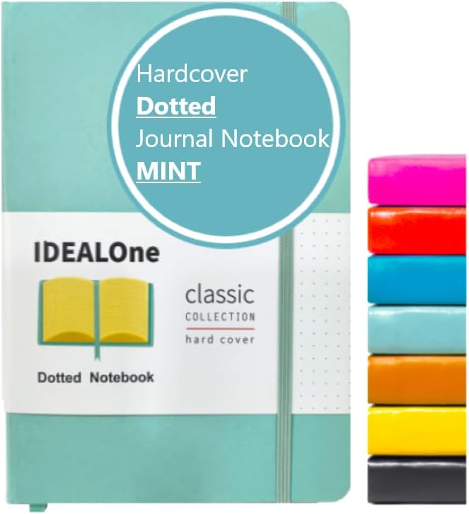 IDEALOne Dotted Hardcover Leather Journal Notebook Lined–A5 (5.7x8), College ruled Journaling Notebooks,160 pages, 100GSM Thick Paper, Journal for Women, Men, Notebooks for Work, Journals for Writing(Mint)