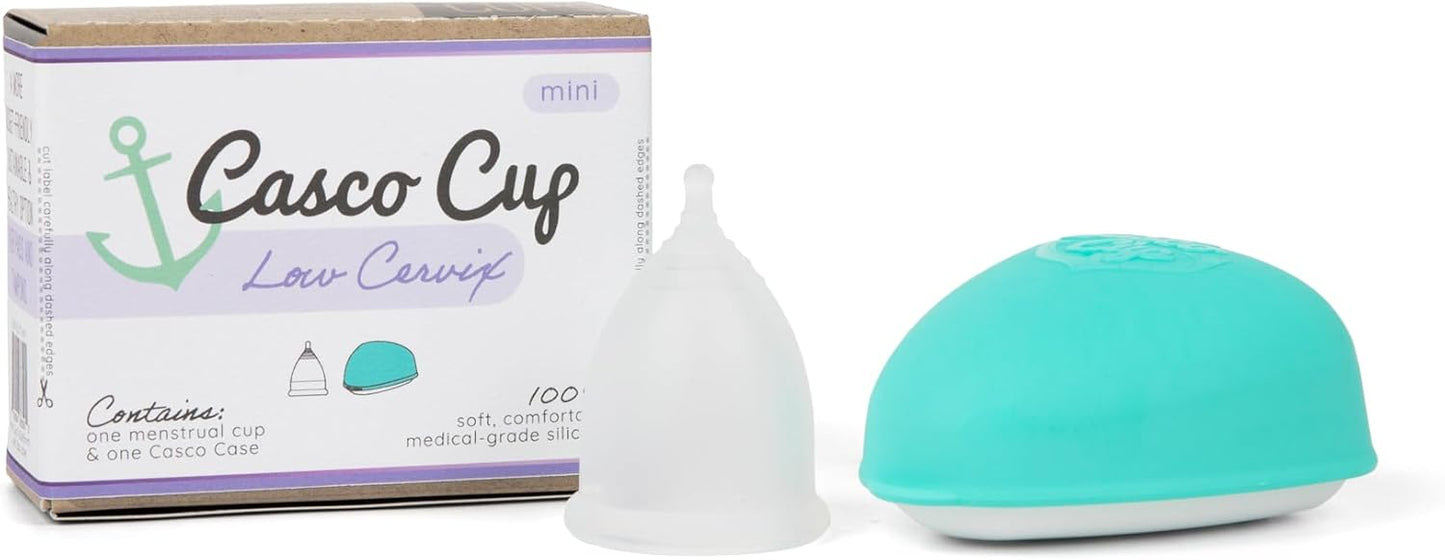 Casco Menstrual Cup & Case - Medical Grade Silicone Period Cup Made in Maine USA, Reusable Menstrual Cup (Mini - Low Cervix)