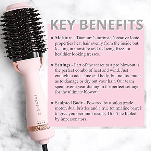 FoxyBae Blow Dryer Brush 75mm - Ceramic Tourmaline Blowout Brush for Styling, Curling, and Volumizing - All-in-One Tool (Blush)