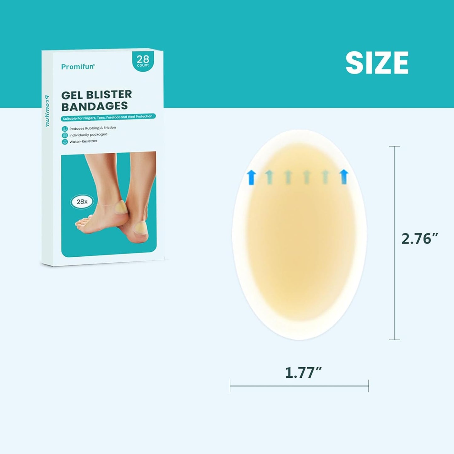 Blister Bandages Blister Pads - 28 ct Blister Cushions - Water Resistant Hydrocolloid Bandages for Foot, Toe, Heel - Gel Blister Bandages for Prevention & Recovery, Heel Pack