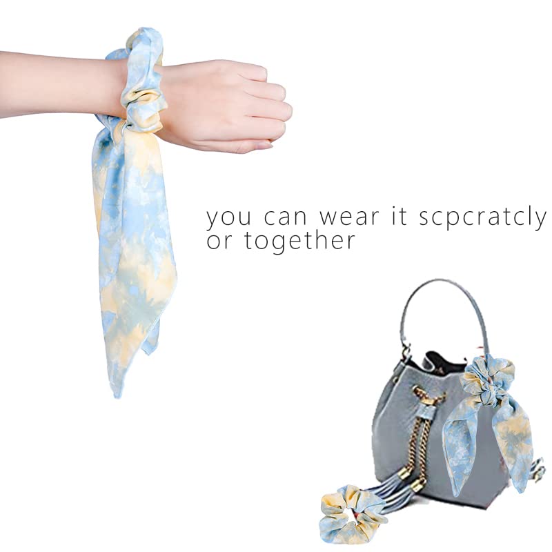 Chiffon Hair Accessories: Scrunchies, Hair Ties, Tie-Dye Scarves, Hair Bows and Bands for Women and Girls (6PCS)