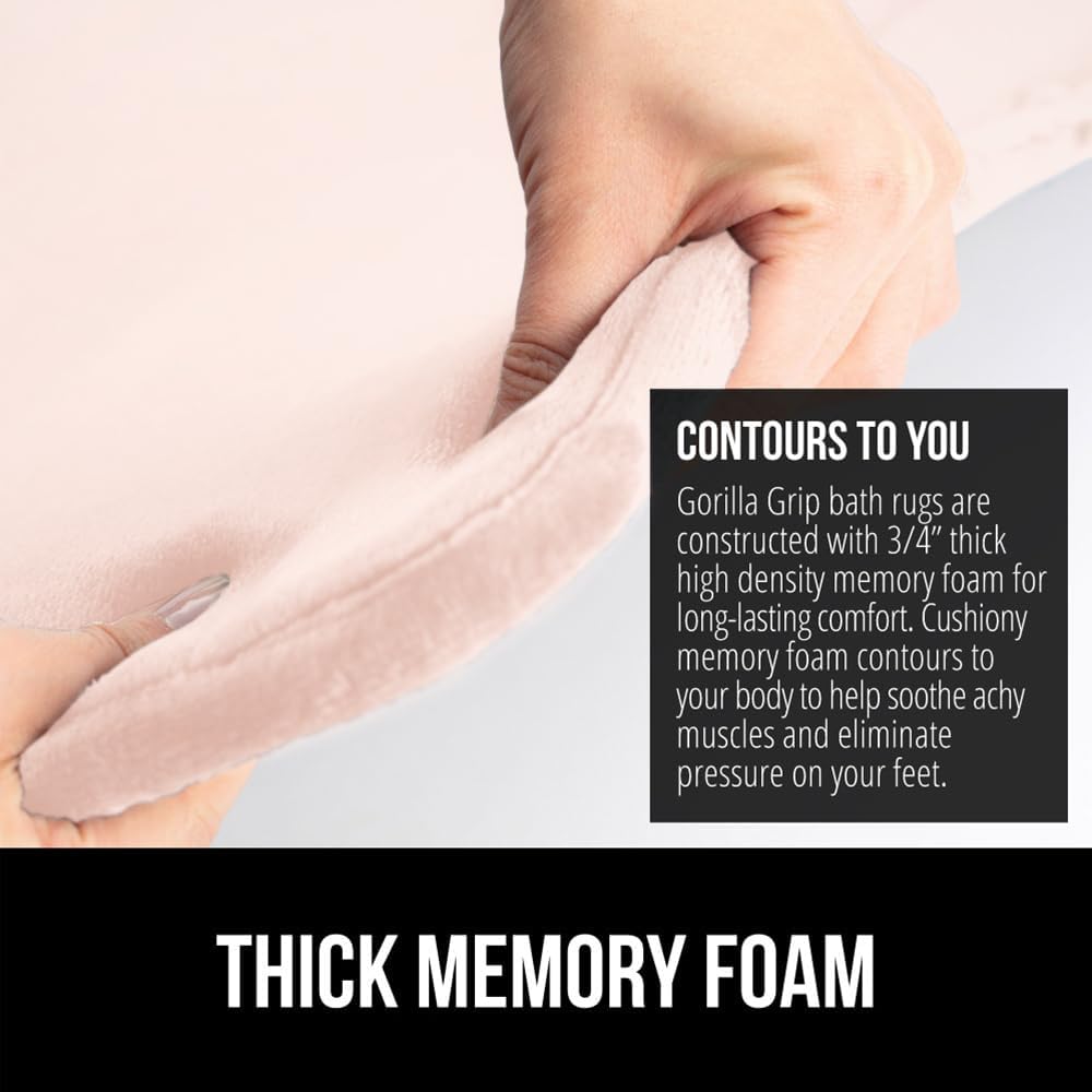 GORILLA GRIP Memory Foam Bath Mat, Soft Absorbent Velvet Bathroom Mats, Durable Dots on Underside, Machine Washable Bathmat, Carpet Rug Room Decor for Shower Tub Floor RV, 24x17 Rugs, Pink