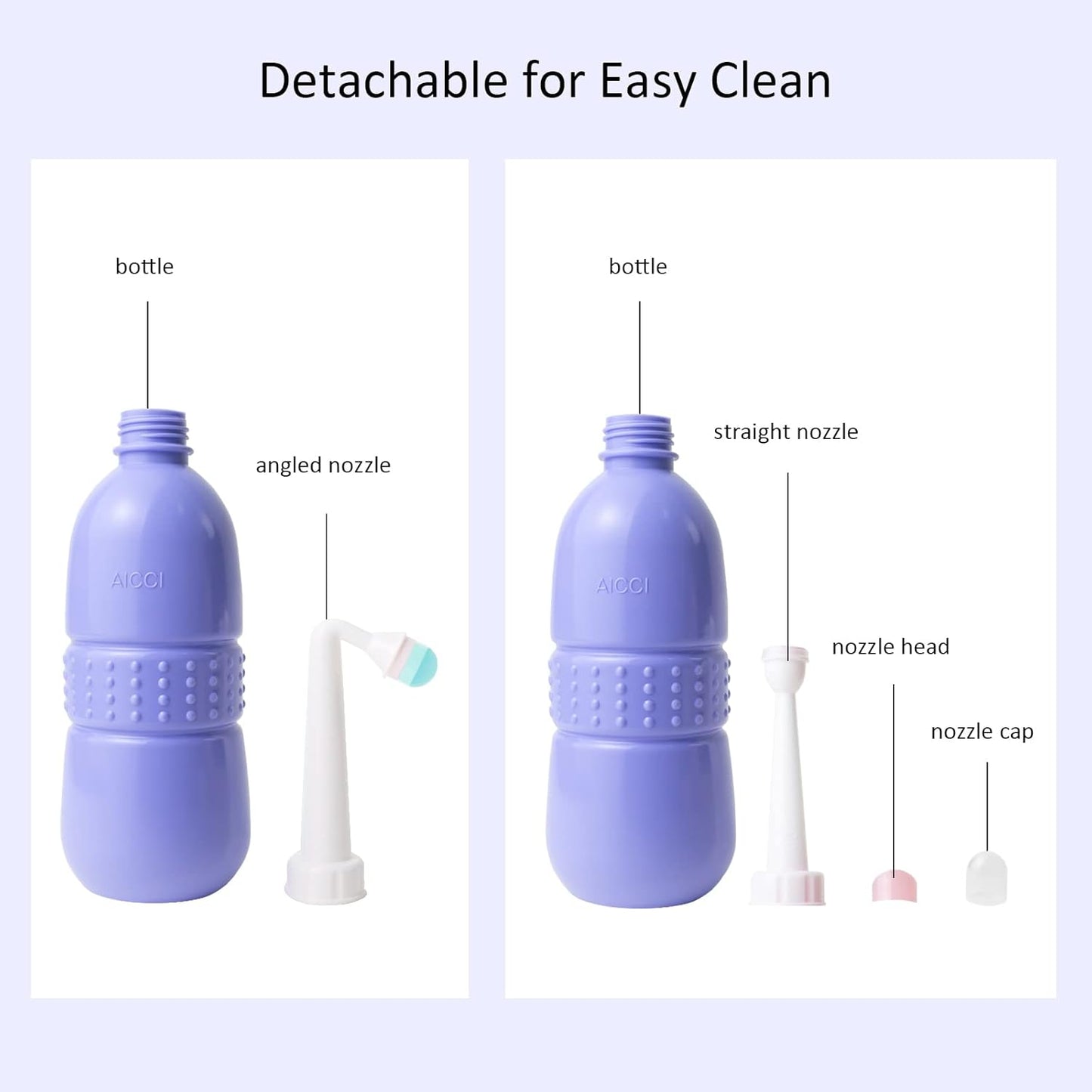 Peri Bottle for Postpartum Care, Portable Travel Bidet for Women, 17oz Large Capacity Perineal Bottle for Feminine Hygiene with Travel Bag and Angled Nozzle (Purple)