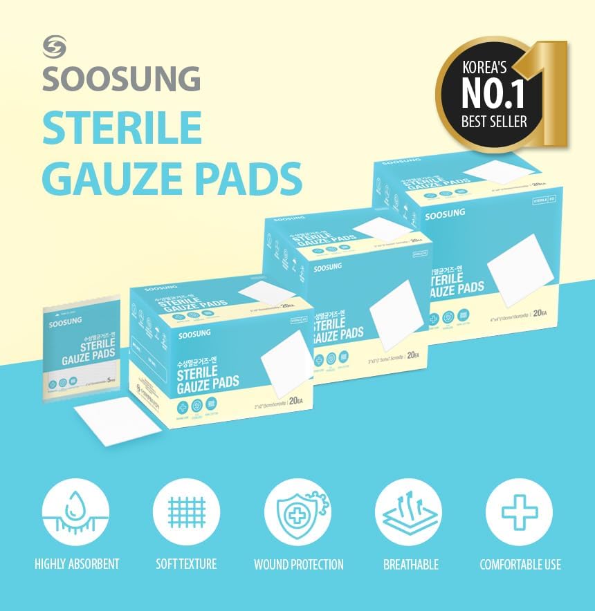 Medical-Grade Sterile Gauze 3x3in - 5 Pads per Pack (20 Packs per Box, 100 Pads Total) - Sterile & Sealed Packaging for First Aid & Wound Care