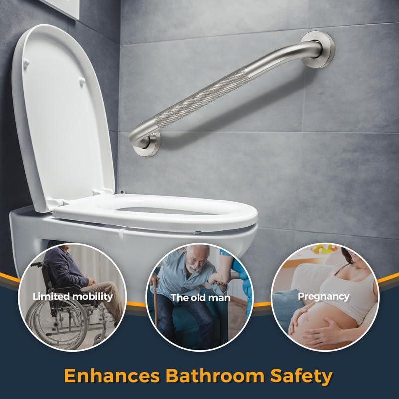 Grab Bars for Shower, 1 Pack 32-Inch Anti Slip Shower Handles for Elderly, Safety Shower Grab Bar, Stainless Steel Handicap Grab Bars for Bathroom,Toilet (Brushed Nickel, 1" Diameter)