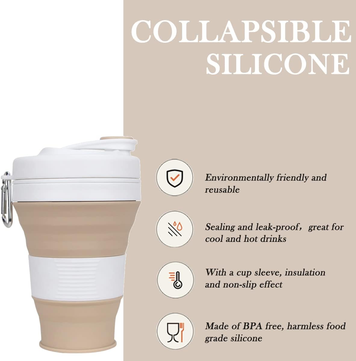 Silicone Coffee Cup with Straw lid Collapsible Cups for Traveling 20oz Lightweight Folding Water Mug for Picnic Hicking Camping Climbing