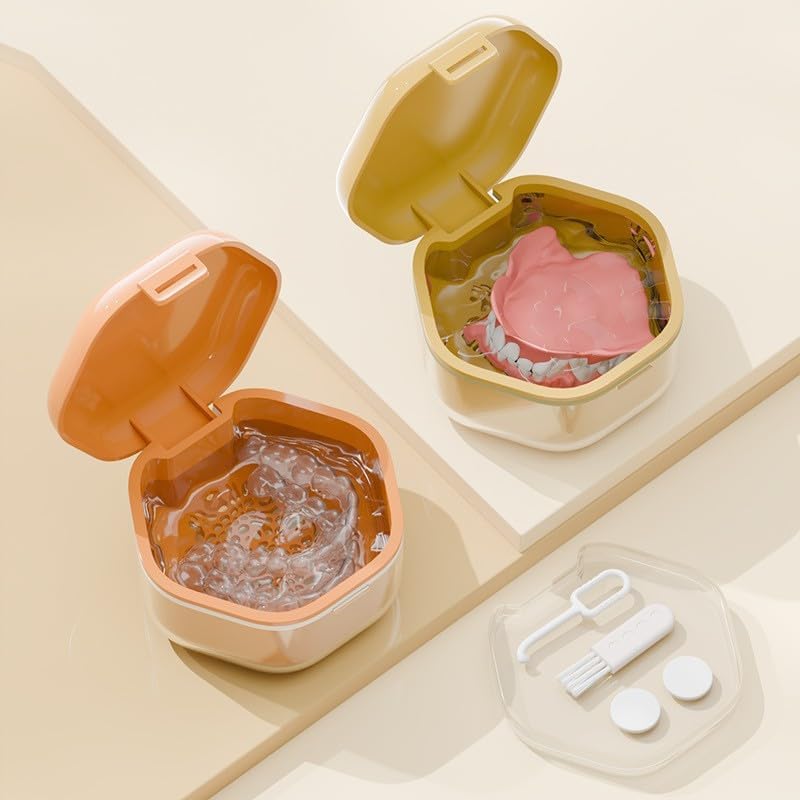 Double-layer Invisible Braces Orthodontic Retainer Storage Box,Retainer Case,Mouth Guard Case,Portable Denture Storage Washable Box with Hook,BPA-Free Teeth Whitening Storage Box (white)