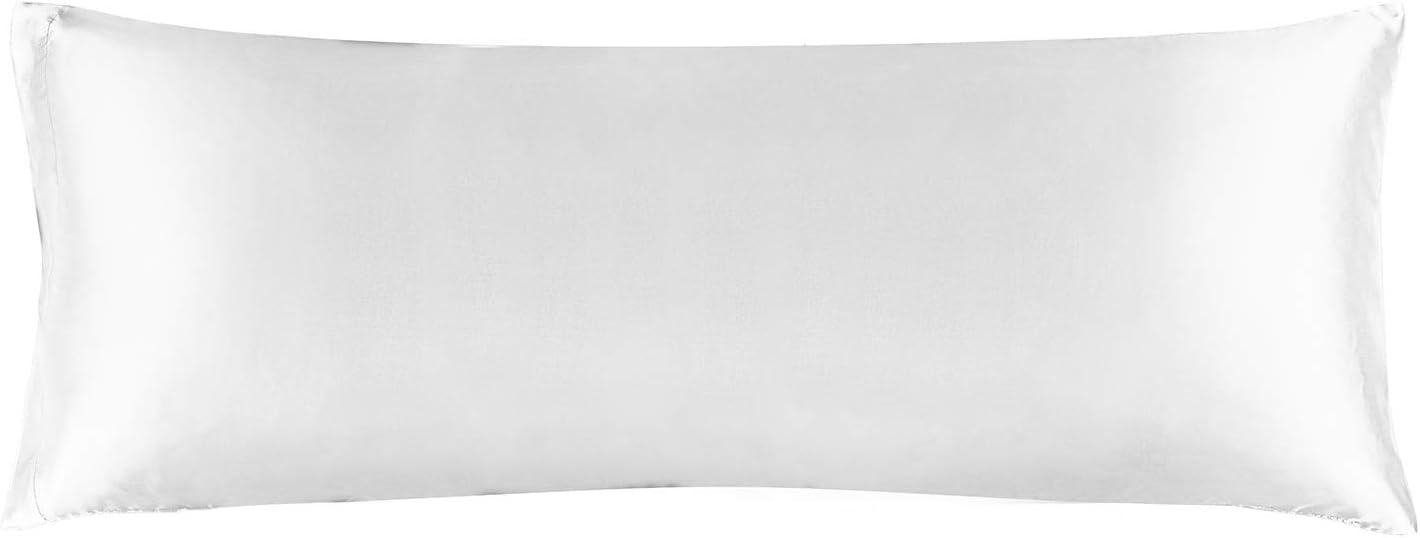 BEDELITE Satin Body Pillow Cover, Super Soft and Cooling Body Pillow Pillowcase for Hair and Skin, Breathable Silky Full Long Pillowcase Cover(20"x54", White)