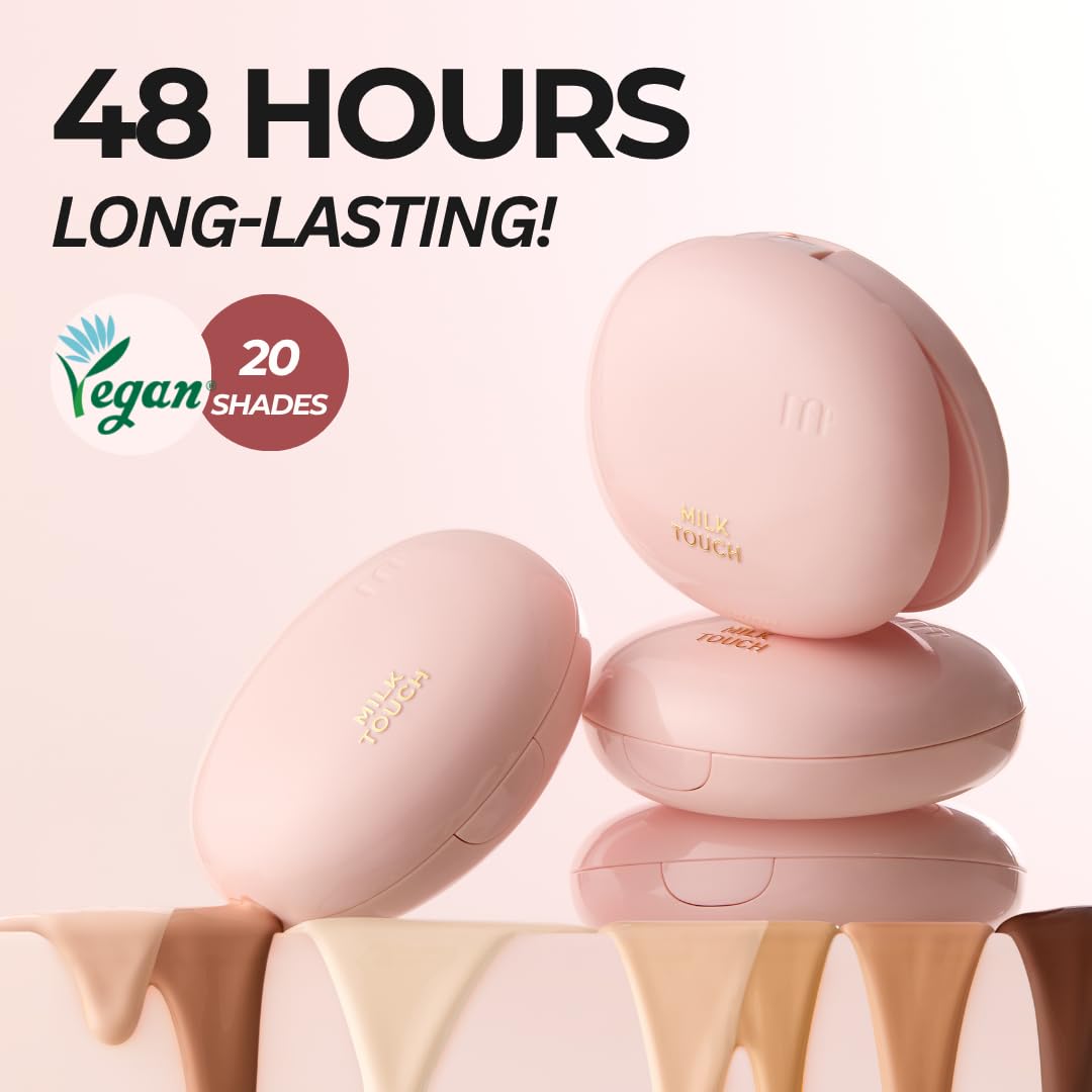 milktouch Cushion Foundation, 24H Flawless Skin, Radiant Shine, No Oxidation, Long-Lasting, Non-Creasing, 60% Hydrating Skincare Infused Korean Foundation, Valentines Gifts (40N Cappuccino)