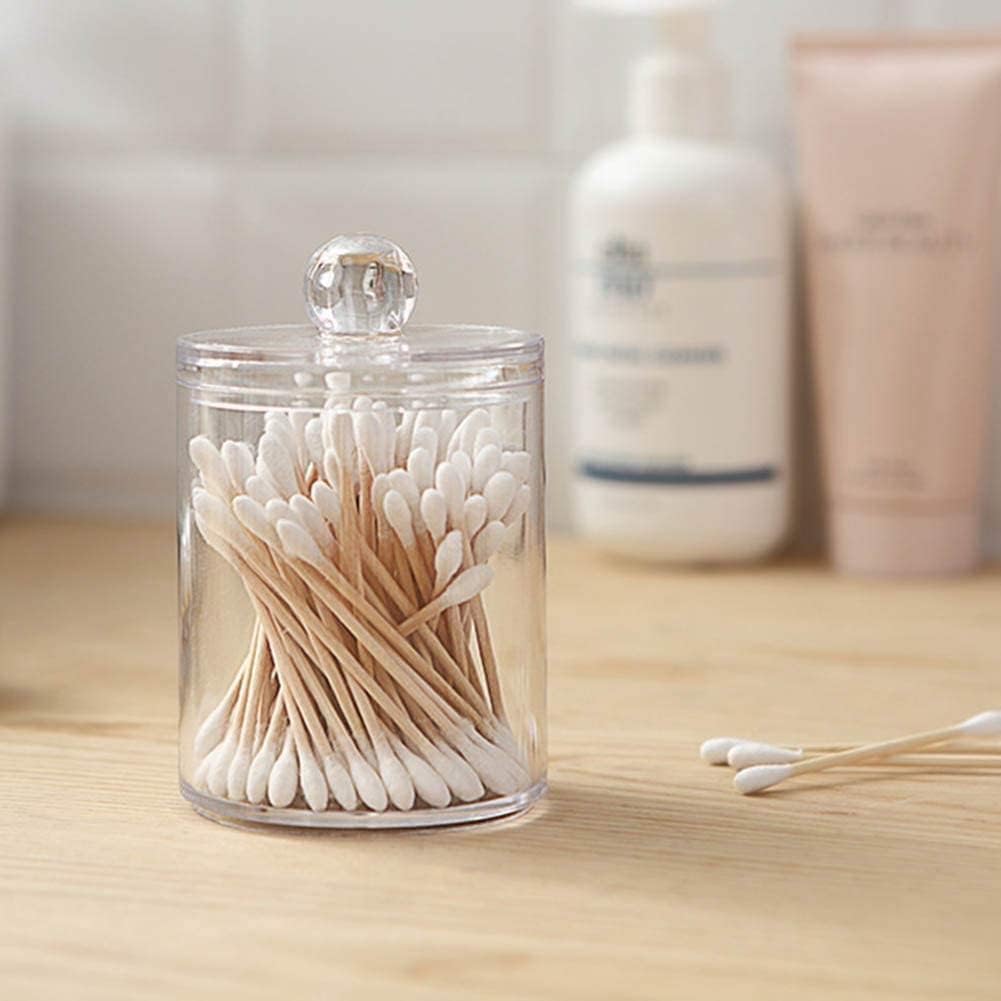 AXX Qtip Dispenser Apothecary Jars Bathroom - Qtip Holder Storage Canister Clear Plastic Jar for Cotton Swab,Q-Tips,Cotton Rounds (E#Clear 4Pcs)