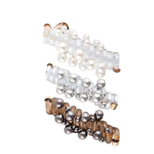 12PCS Spiral Hair Ties with Pearl Beads, Phone Cord Shape Elastic Bands, 3 Colors, No Crease Ponytail Holders for Long Curly Hair