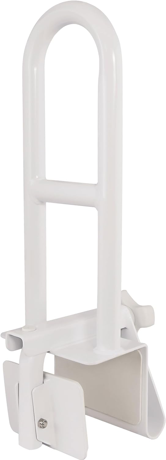 Vaunn Medical Adjustable Bathtub Safety Rail Shower Grab Bar Handle, Stainless Steel, White