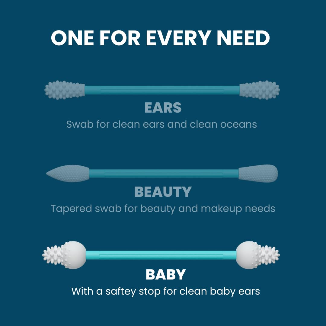LastSwab® Reusable Cotton Safety Swabs for Baby Ear Cleaning - The Sustainable and Sanitary Alternative to Single-Use Q Tips - Easy to Clean and Zero Waste - Convenient Travel Case Holder