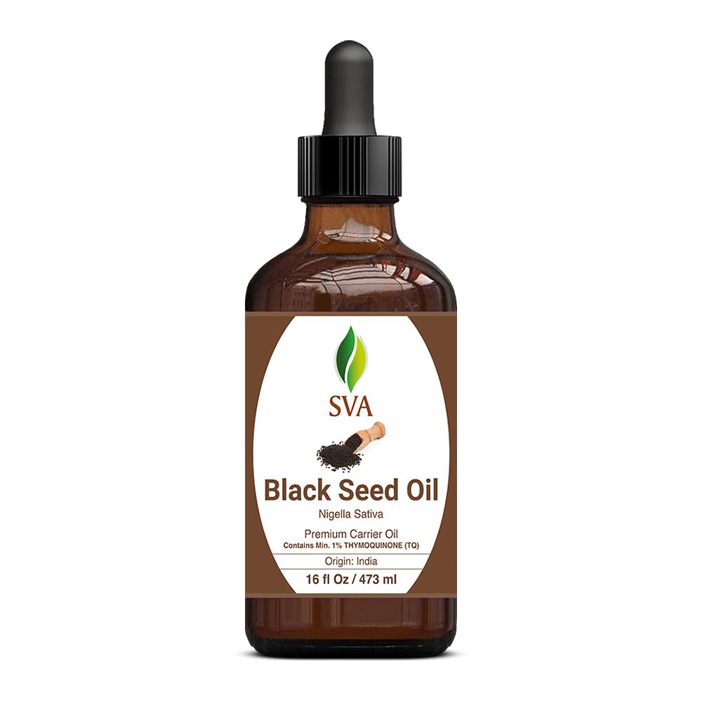 SVA Black Seed Oil - 4 Fl Oz – 100% Natural Cold Pressed Black Seed Oil - for Face, Skin Care, Hair Care, Scalp Massage & Body Massage – Carrier Oil with Dropper