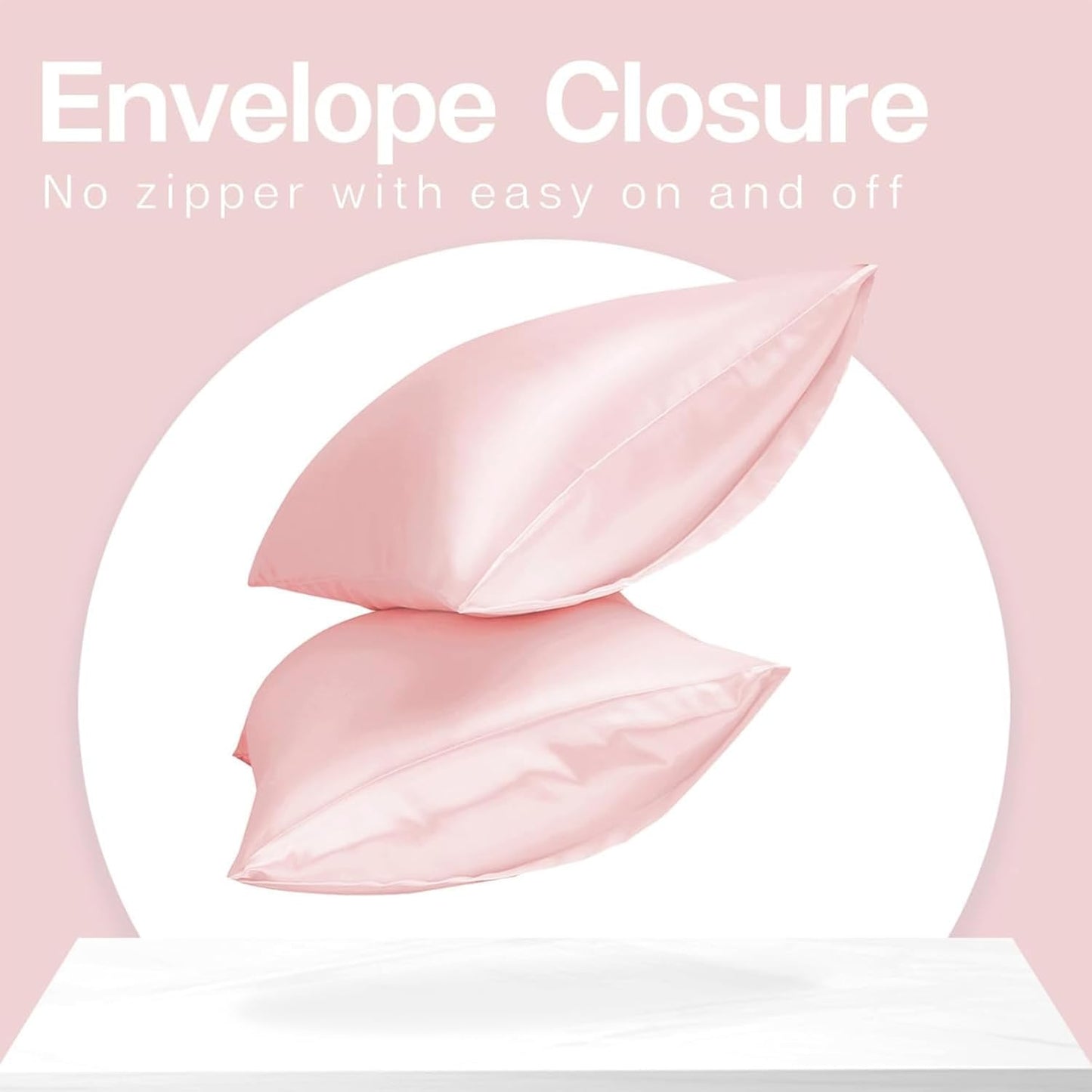 MR&HM Satin Pillowcase for Hair and Skin, Silk Satin Pillowcase 2 Pack, King Size Pillow Cases Set of 2, Silky Pillow Cover with Envelope Closure (20x36, Light Pink)