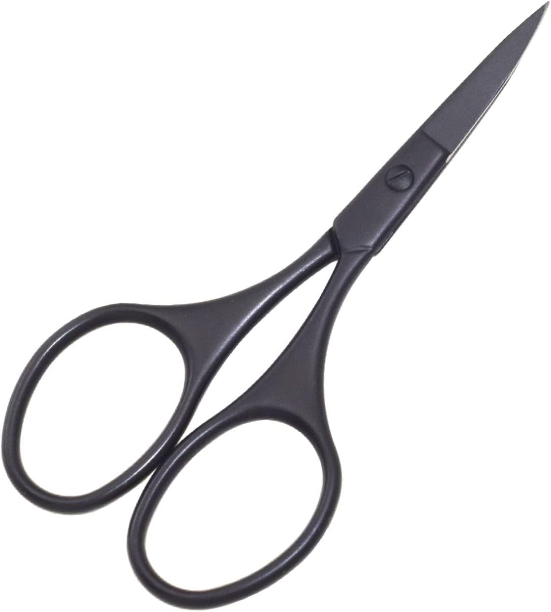 Multicolor Professional Grooming Scissors for Personal Care Facial Hair Removal and Ear Nose Eyebrow Trimming Stainless Steel Fine Straight Tip Scissors 3.9 Inch (Black Curved D)