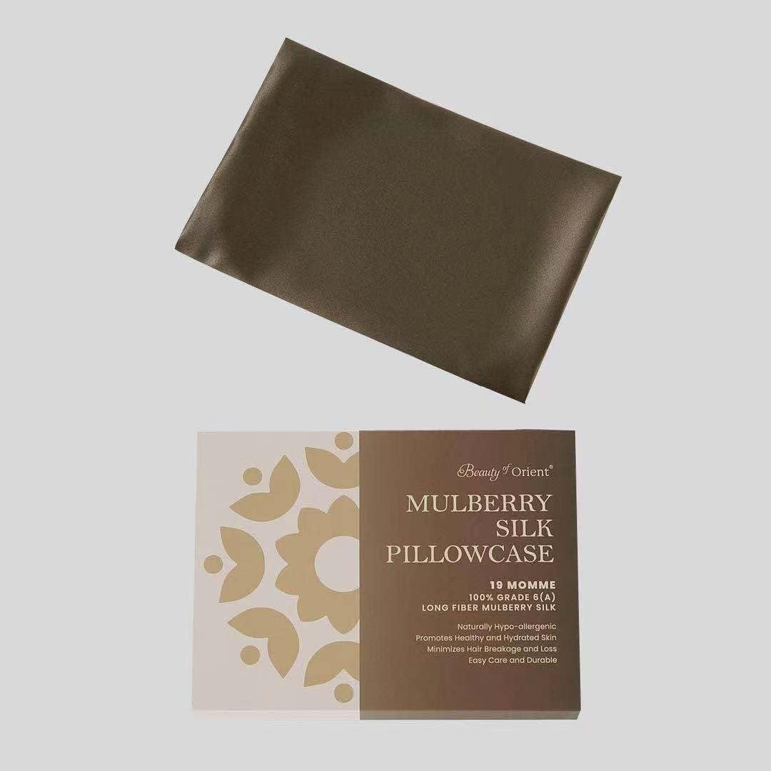 25 Momme Premium Mulberry Silk Pillowcase for Hair and Skin | Handcrafted Hypoallergenic & Anti-Acne Silk Pillow Cases with Zipper | Standard - 20" x 26", Chocolate
