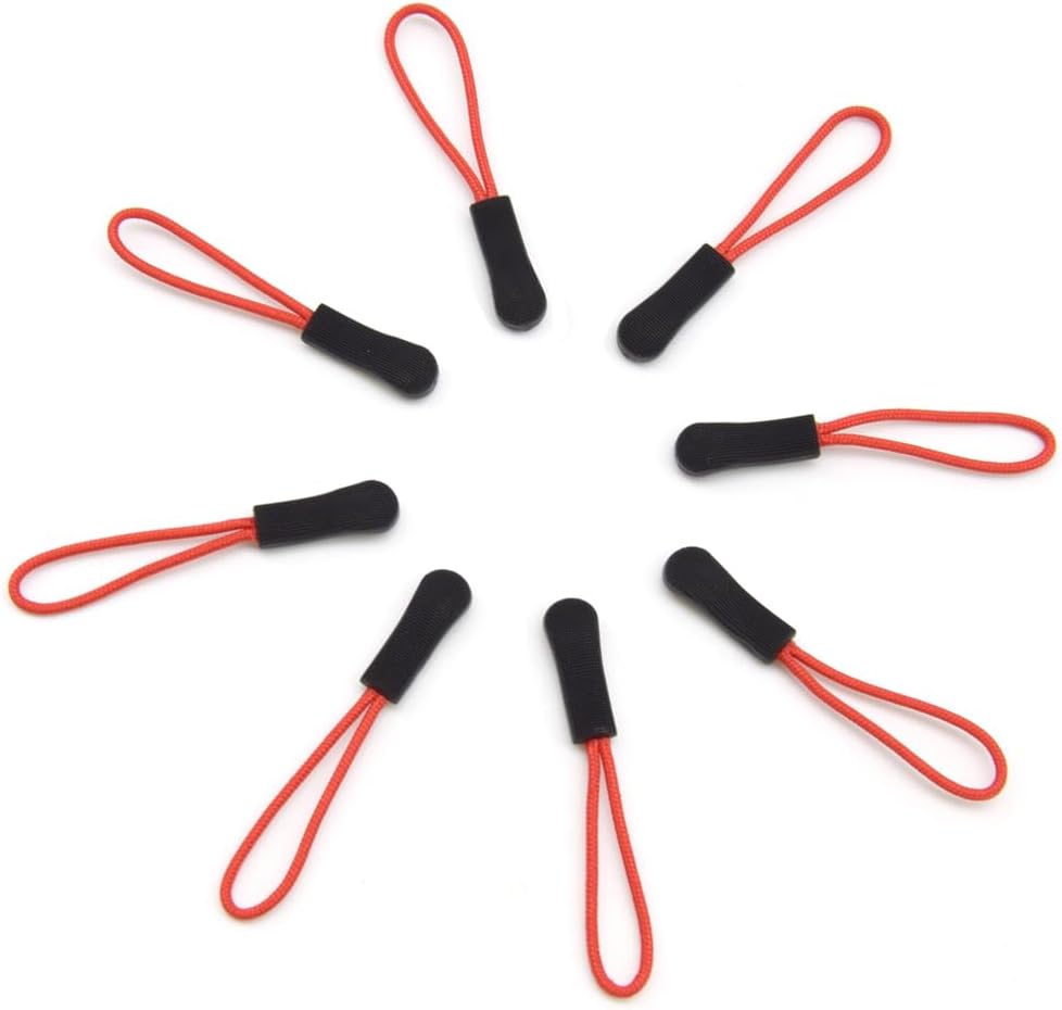Ruidee 50 Pieces Zipper Pulls Zipper Tabs Zipper Pull Cord Extender Replacement Zipper Pulls for Backpacks, Jackets, Luggage, Purses, Handbags（Red Black）