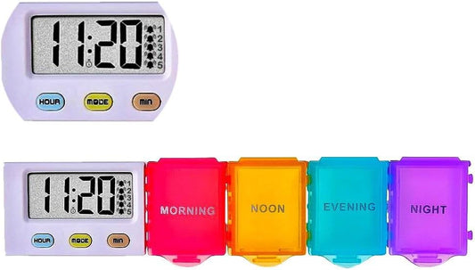 [4 in 1] 1 Day 4 Times Medicine Pill Organizer +5 Alarms + Timer+ Clock, Large Compartments,Loud Sound,Large Screen, Moisture-Proof,Dust-Proof, Travel Daily Pill Box/Organizer/Case/Container/Dispenser