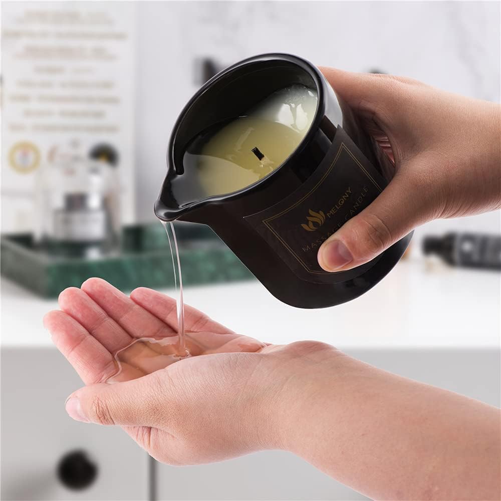 MELONY Massage Oil Candle for Pure Relaxation- 8.1 oz- Moisturizing Essential Oil Body Massage Candle for Home Spa- Amazing Gift for Women & Men (Coffee Vanilla)