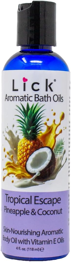 Tropic Escape Aromatic Bath Oil - Pineapple and Coconut. Natural Sweet Almond, Vitamin E & Jojoba Oils for Luxurious Experience for Women. 12 Enchanting Aromas, Made in USA 4 fl oz