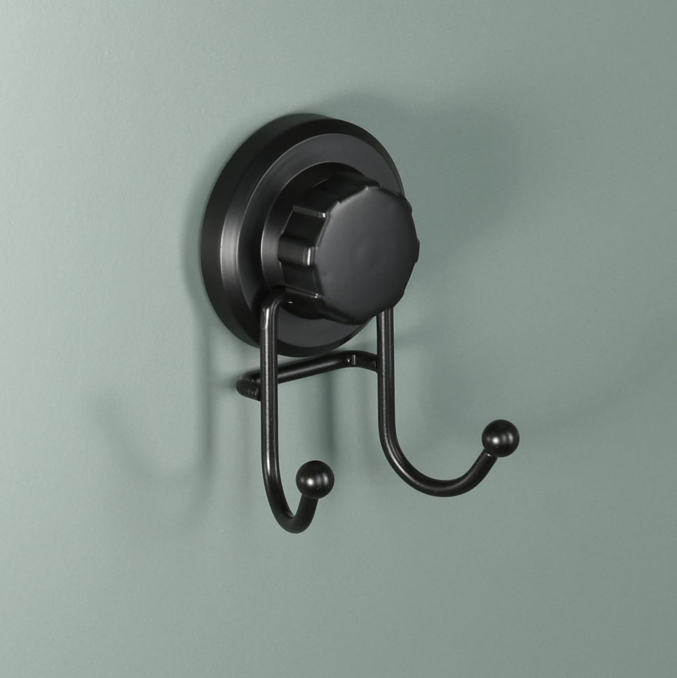 HASKO Suction Cup Hooks for Shower Wall, Removable Towel Hooks for bathrooms, Includes Optional No Drill Adhesive Mount for Inside Shower, Rustproof Stainless Steel - 2 Pack, Black