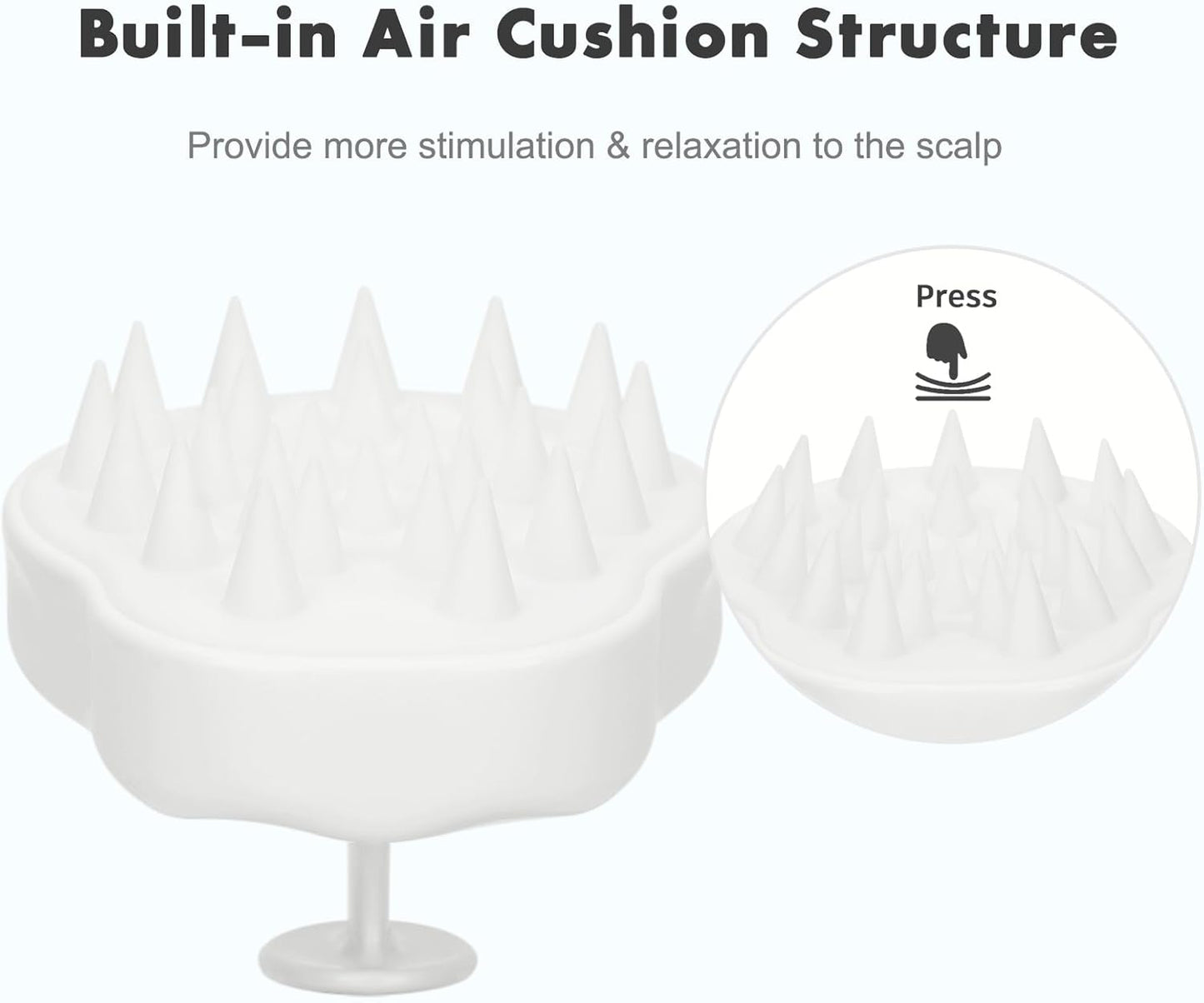 FREATECH Massager Shampoo Brush with Soft Silicone Bristles for Scalp Care, Shower Hair Scalp Scrubber Exfoliator for Dandruff Removal and Hair Growth, Wet & Dry for Men, Women and Kids, White