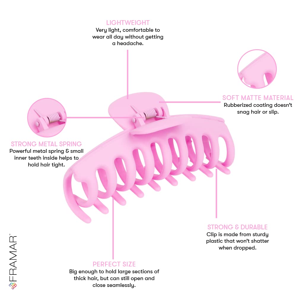 FRAMAR Large Claw Clips For Thick Hair – Large Hair Clip For Thick Hair, Big Hair Clips For Women, Hair Claws Clips For Women, Pastel Hair Clips, Pastel Claw Clip - 4 Pack Non Slip Matte Finish