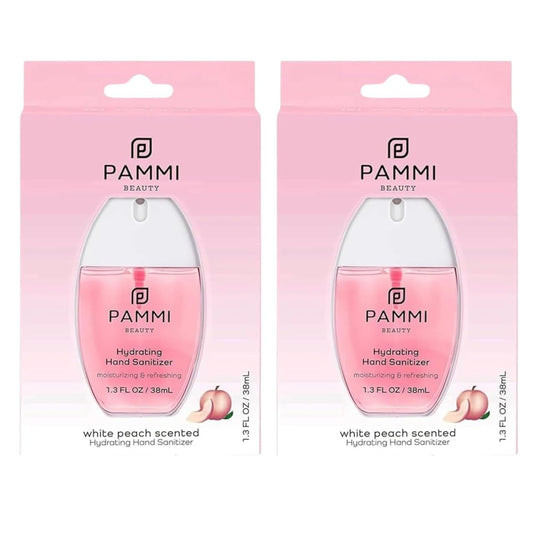 PAMMI Power Mist Hydrating Hand Sanitizer Spray, Portable Travel Size Pocket Hand Sanitizer, Scented Handsanitizer Mini Spray For Car - 600 Sprays (2 Packs (White Peach))