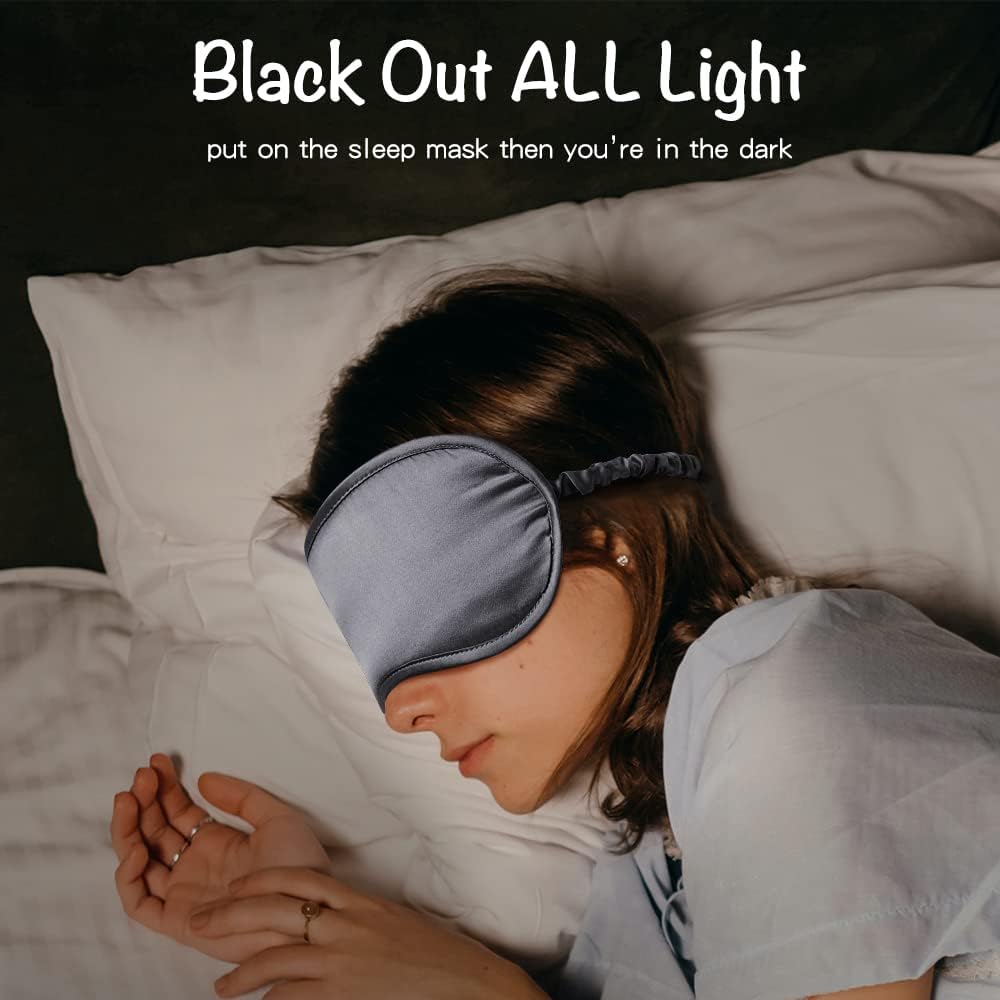 LULUSILK Mulberry Silk Sleep Eye Mask Blindfold with Elastic Strap Headband, Soft Eye Cover Eyeshade for Night Sleeping, Travel, Nap (Charcoal Gray)