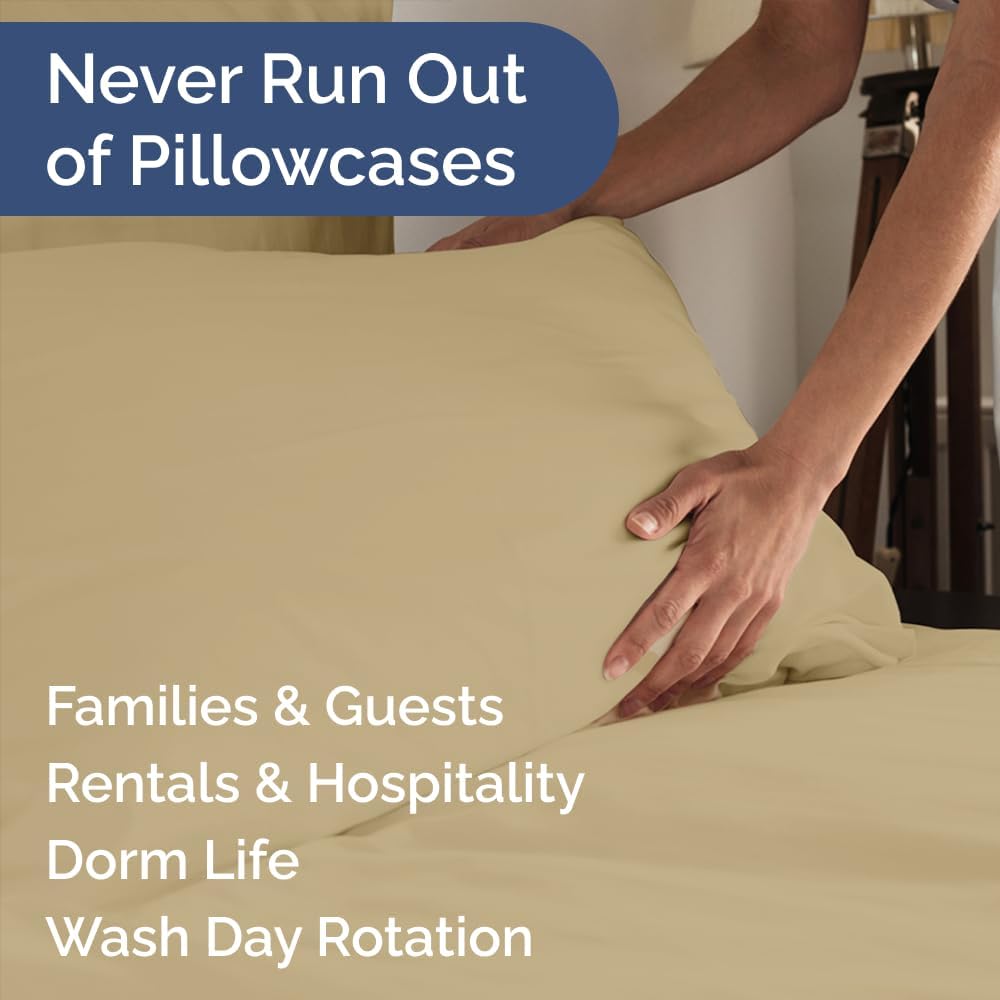Queen Pillow Cases Set of 6 - Ultra Soft Hotel Quality Pillowcase Covers - Comfy & Wrinkle Free - Shrink, Stain and Fade Resistant - Easy-Care, Machine Washable Pillow Protectors - 6 Pcs Set - Beige