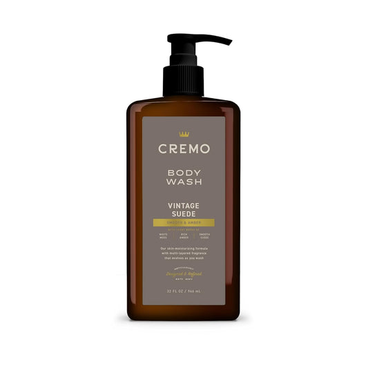 Cremo Rich-Lathering Vintage Suede Body Wash for Men, A Vintage Suede with Notes of White Moss and Rich Amber, 32 Fl Oz