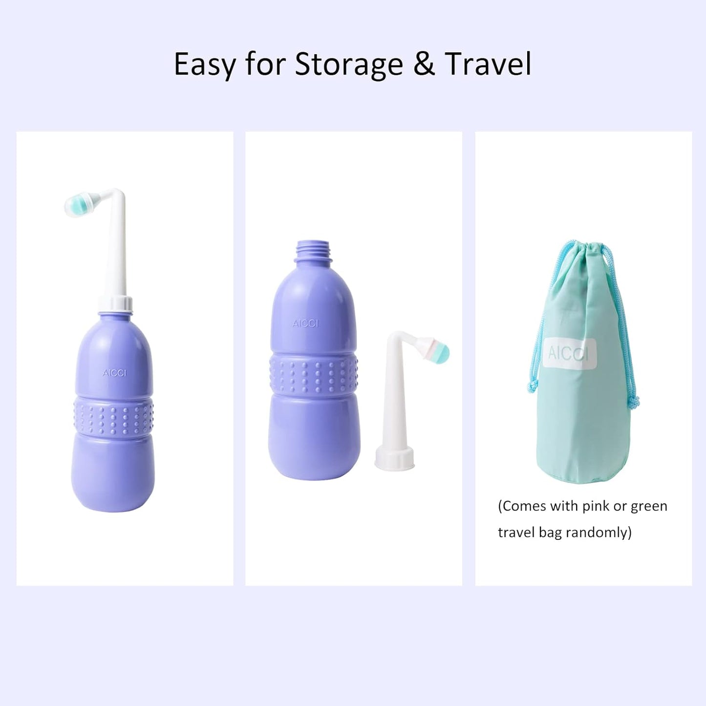 2 Pack Peri Bottle for Postpartum Care, Portable Travel Bidet for Women, 17oz Large Capacity Perineal Bottle for Feminine Hygiene with Travel Bag, Angled Nozzle & Straight Nozzle (Purple + Red)