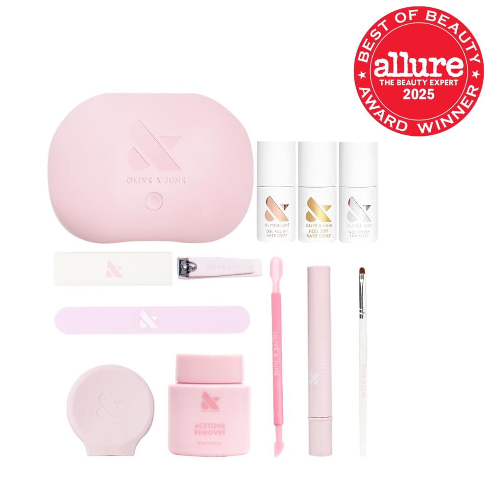 Olive & June Gel Mani System Set | Includes Nail Tools, Peel-Off & Gel Base Coats, Top Coat, LED Lamp, Cuticle Serum & The Poppy | Easy At-Home Mani Kit | 15-Free, Vegan, Cruelty-Free