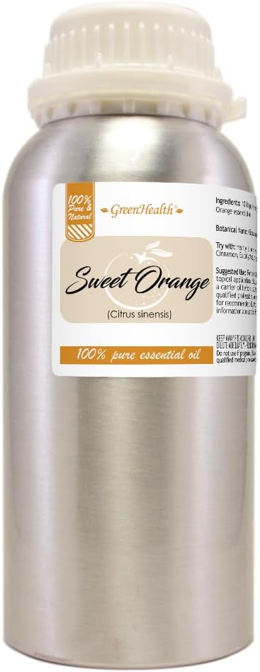 GreenHealth - Sweet Orange Essential Oil - 16 fl oz - Aluminum Bottle - 100% Essential Oil, Uncut