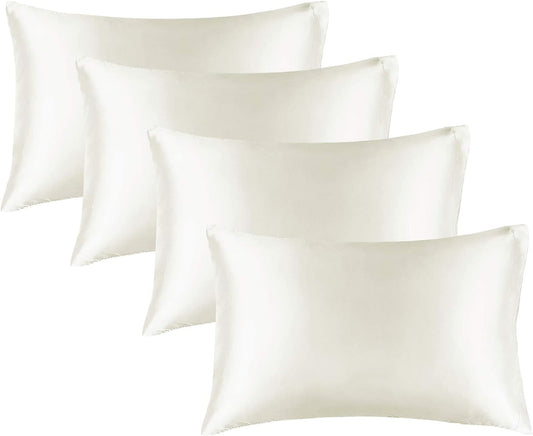 BEDELITE Satin Pillowcase for Hair and Skin, Super Soft Similar to Silk Pillow Cases 4 Pack with Envelope Closure, Cooling Pillowcases for Women Men (20"x26" Standard Size, Ivory)