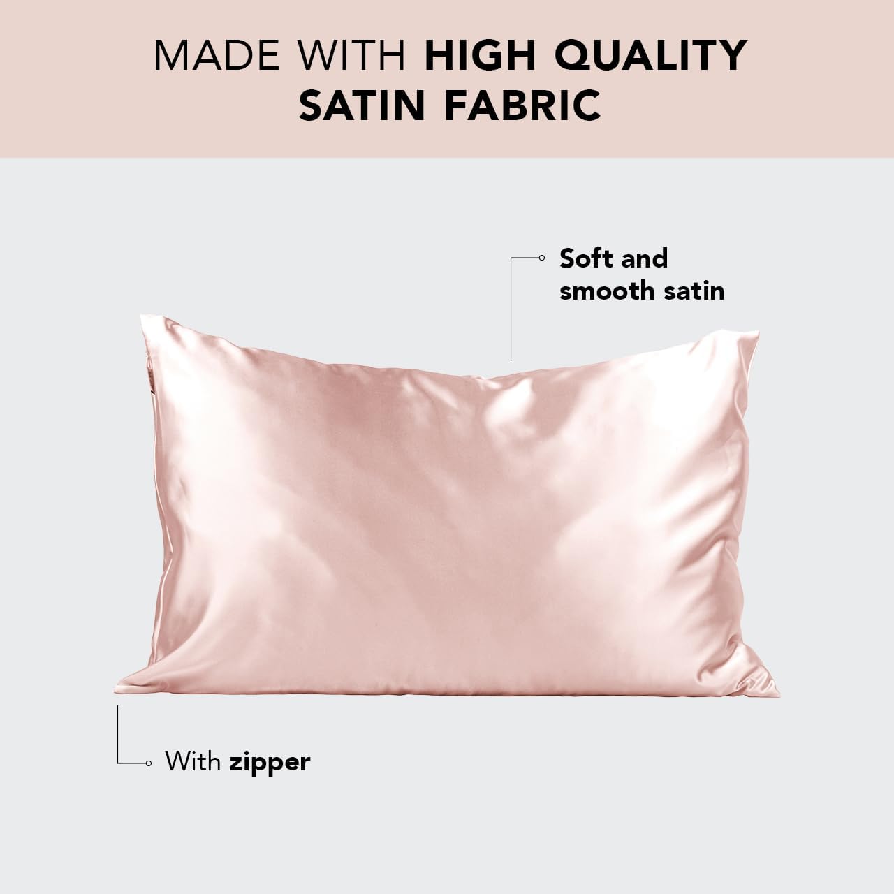 Kitsch Satin Pillowcase with Zipper for Hair & Skin, Softer Than Silk Pillow Cases Queen, Wrinkle-Free, Smooth and Cooling Satin Pillow Covers, Standard Size 19"x26" - Blush, 2pcs