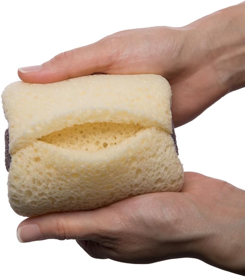 MartiniSPA Exfoliating Body & Shower Sponge with Soap Pocket. All Natural Italian Deep Cleansing Sponge with Soap Saver Pouch & Hand Strap for Men & Women - Use in Shower or Bath - 2 Units/Beige Color