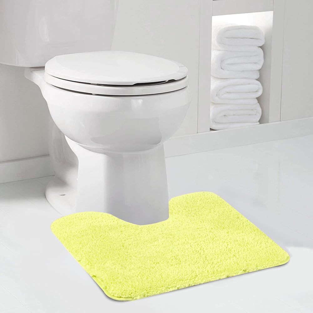 Walensee Bathroom Contour Rug (20x24, Yellow) Non Slip Bath Mat Water Absorbent Soft Microfiber Shaggy Bathroom Mat Machine Washable Bath Rug U Shape Toilet Rug