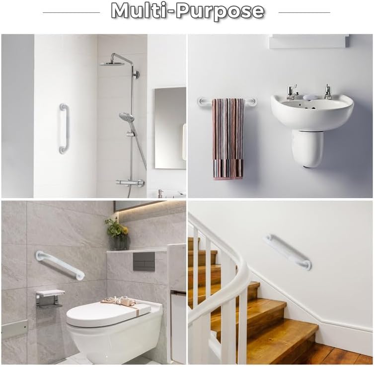 Grab Bars for Shower, 2 Pack 12-Inch Anti Slip Shower Handles for Elderly, Safety Shower Grab Bar, Stainless Steel Handicap Grab Bars for Bathroom (White 1" Diameter)