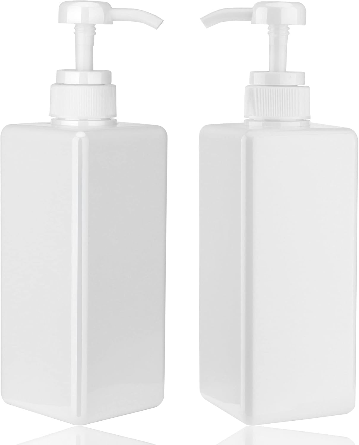 Pump Bottle Dispenser 22oz/650ml Jansburg 2Pack Refillable Square Plastic Lotion Dispenser Empty Lotion Pump Bottle for Essential Oil Lotion, Shampoo, Bathroom Travel White
