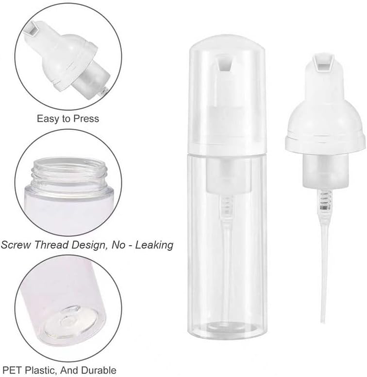 3pcs 2oz Plastic Travel Foam Pump Bottle - Portable Foaming Empty Bottle Dispenser for Hand Soap, Shampoo, Lash Cleanser - Well Suited for Travelers Daily Use (60ml)