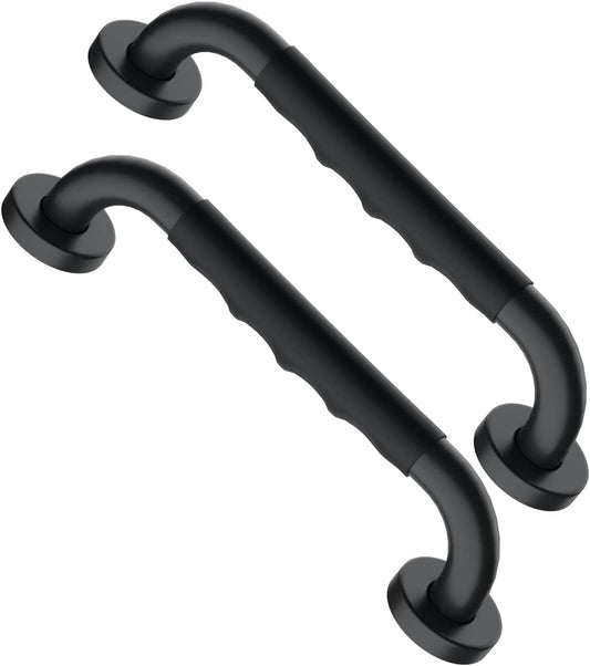 12 Inch Black Shower Grab Bar w/Anti Slip Rubber Grip, Munzong 2 Pack Stainless Steel Bathroom Grab Bar, Bathroom Balance Bar,Safety Handrail Support,Handicap Injury Elderly Senior Assist Bath Handle