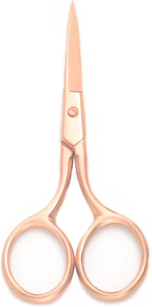 Multicolor Professional Grooming Scissors for Personal Care Facial Hair Removal and Ear Nose Eyebrow Trimming Stainless Steel Fine Straight Tip Scissors 3.9 Inch (Rose Gold)