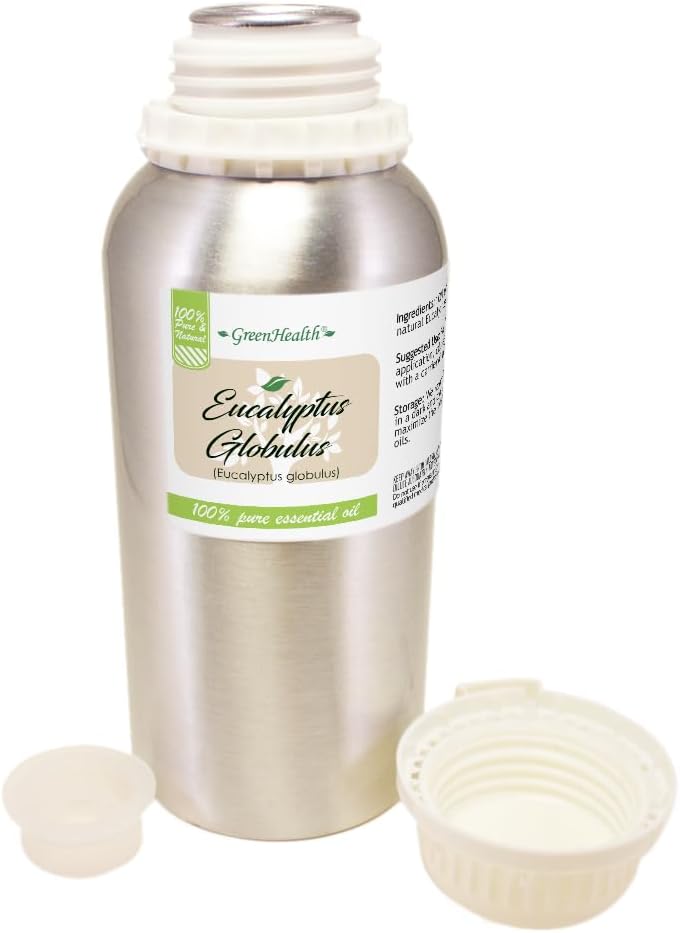 GreenHealth - Eucalyptus Globulus Essential Oil – 16 fl oz (473 ml) Aluminum Bottle w/Plug Cap – 100% Pure, Uncut, Undiluted